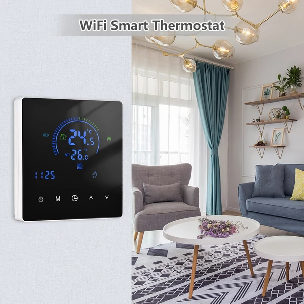 Intelligens termosztátos LCD kijelző érintőgombos programozható hőmérséklet-szabályozó elektromos fűtéshez (WiFi-vel)