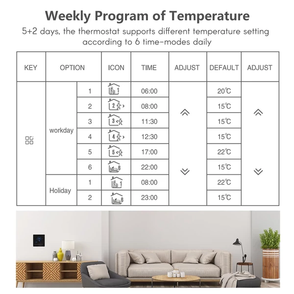 Intelligens termosztátos LCD kijelző érintőgombos programozható hőmérséklet-szabályozó vízmelegítéshez (WiFi nélkül)