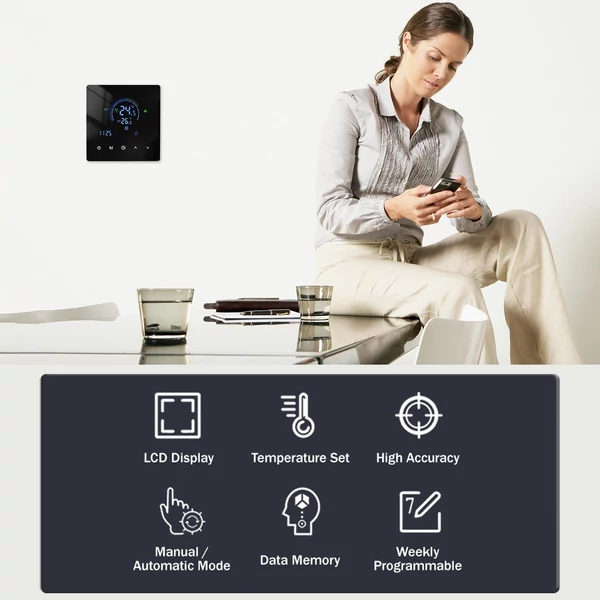 Intelligens termosztátos LCD kijelző érintőgombos programozható hőmérséklet-szabályozó elektromos fűtéshez (WiFi nélkül)