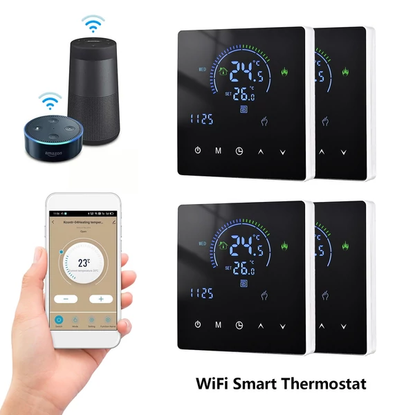 Intelligens termosztátos LCD kijelző érintőgombos programozható hőmérséklet-szabályozó vízmelegítéshez (WiFi-vel) - 4 db