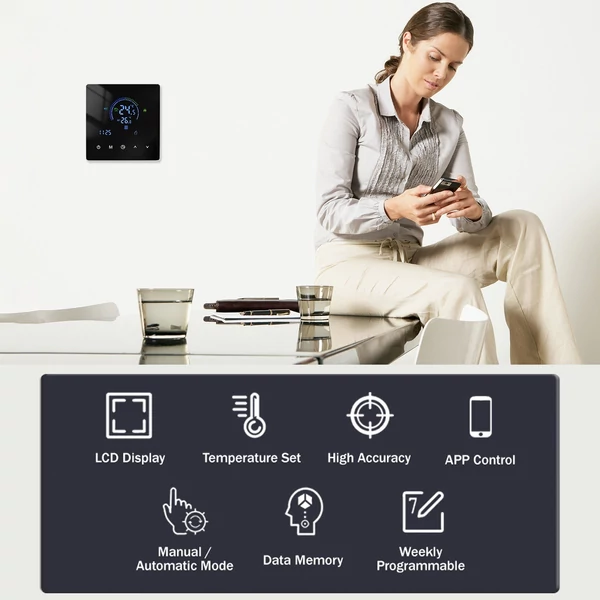 Intelligens termosztátos LCD kijelző érintőgombos programozható hőmérséklet-szabályozó elektromos fűtéshez (WiFi-vel) - 4 db