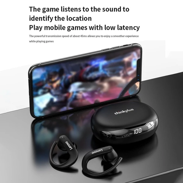 Lenovo T50 vezeték nélküli BT5.2 fülre helyezhető fülhorgos sportfejhallgató HiFi sztereóval - Fehér