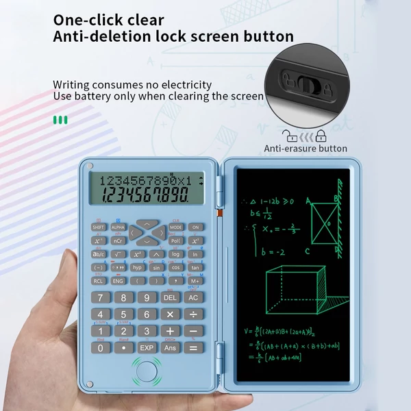 Összecsukható tudományos számológép törölhető írótáblával - Fehér