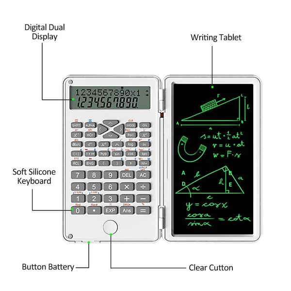 6 hüvelykes, összecsukható, nagy képernyős tudományos számológép, 12 számjegyű számológép íráshoz iskolába, irodába - Fehér