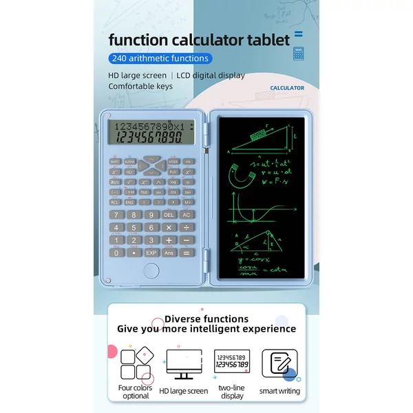 6 hüvelykes, összecsukható, nagy képernyős tudományos számológép, 12 számjegyű számológép íráshoz iskolába, irodába - Kék
