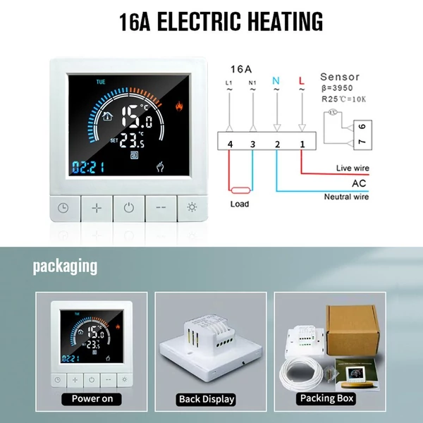 Intelligens programozható digitális fali termosztát LCD kijelző NTC érzékelős hőmérséklet-szabályozó - elektromos fűtés, WiFi