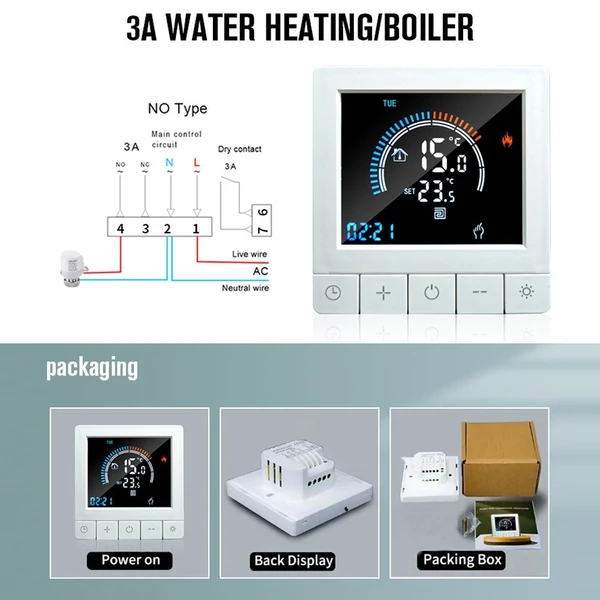 Intelligens programozható digitális fali termosztát LCD kijelző NTC érzékelős hőmérséklet-szabályozó - Vízmelegítő, szabványos