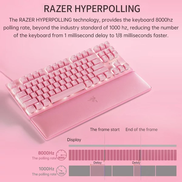 Razer V2 87 gombos Razer Chroma RGB USB vezetékes játékbillentyűzet 8000Hz háttérvilágítás, mechanikus csuklótámaszsal