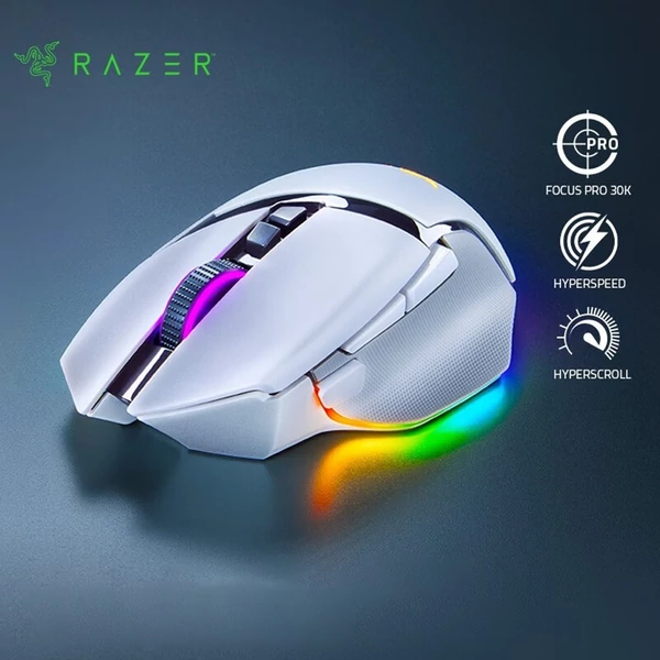 Razer V3 Pro vezeték nélküli RGB játékegér 30000 DPI optikai érzékelővel Chroma Hyperspeed Ergonomikus kialakítás 11 programozható gombbal - Fehér
