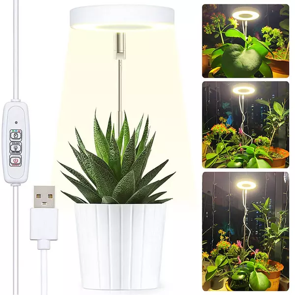 Növénytermesztési fényerősség szabályozó, 2/4/8 órás időzítésű mini körkörös LED-lámpa beltéri növényekhez