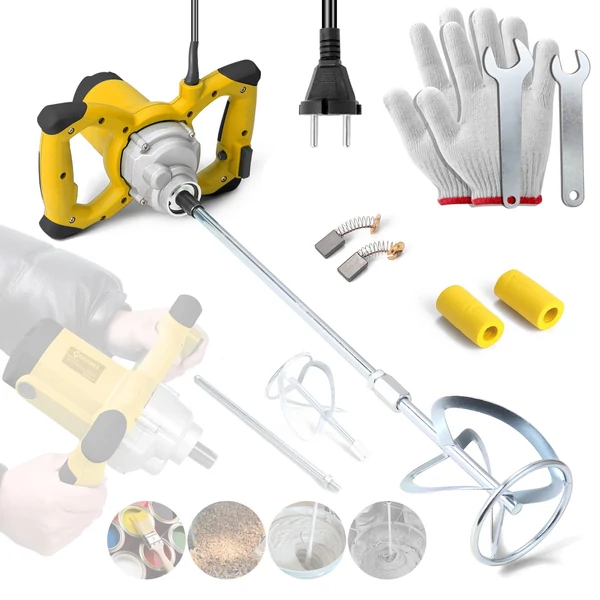 Hordozható 2600 W-os elektromos betonkeverő cementkeverő habarcs fugázó vakolat festékkeverő eszköz, 6 sebesség állítható