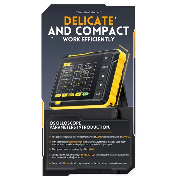 Kézi digitális, 400 V feszültségmérés 200 kHz sávszélesség 2,5 MS/s Valós idejű mintavételezési sebesség 2,8 hüvelykes képernyő, többfunkciós oszcilloszkóp műszer (bővített konfiguráció)