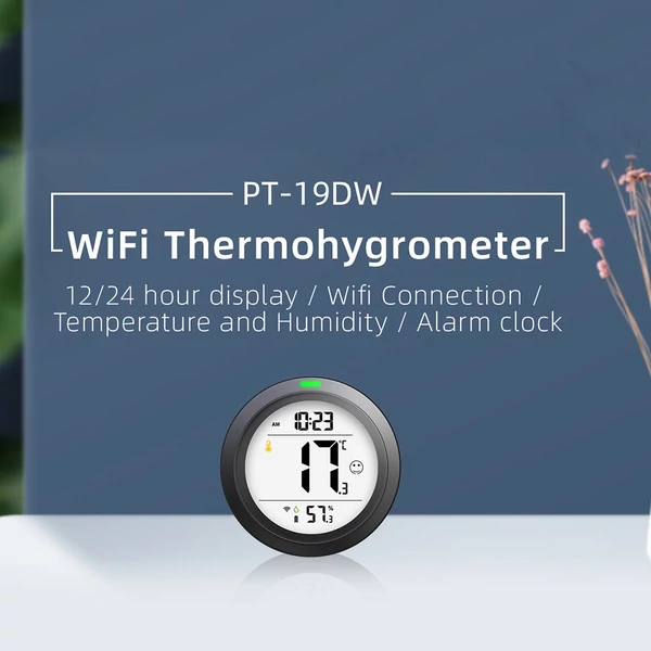 PT19DW intelligens elektronikus hő-higrométer otthoni érzékelő WiFi graffiti óra