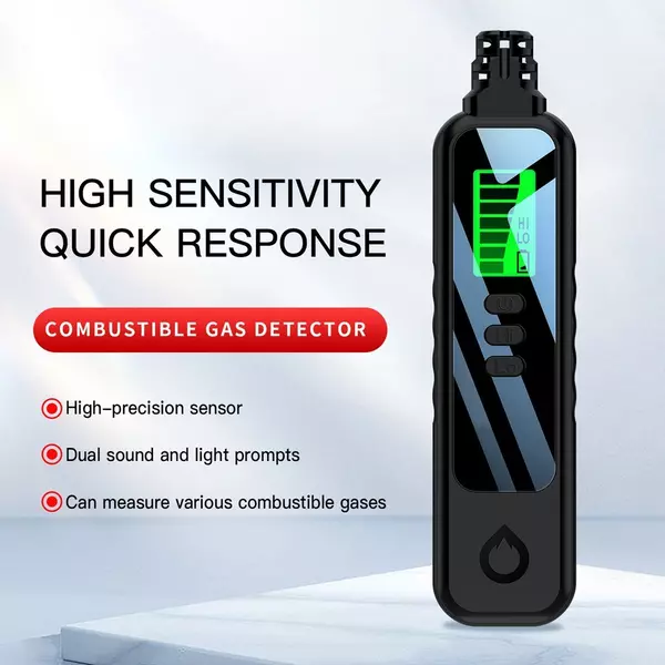 Kézi éghető gázszivárgás-érzékelő földgázkoncentráció-elemző hangfény-riasztó funkcióval - Fekete