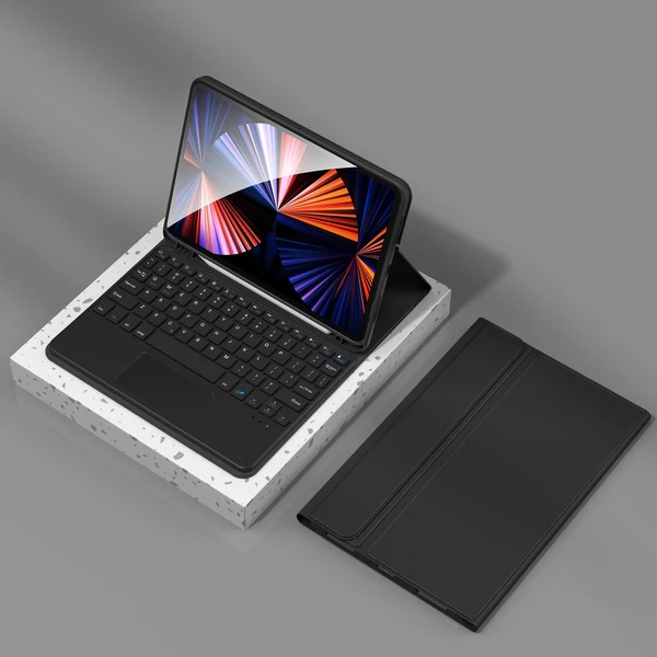 TP-9709 vezeték nélküli BT billentyűzet PU bőr védőtokkal iPad Air2 / iPad (2017) / iPad (2018) / iPad Pro táblagéphez - Fekete