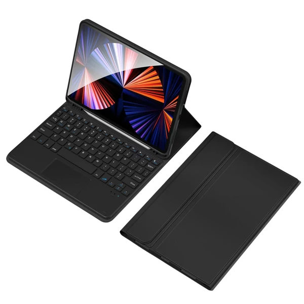 TP-9709 vezeték nélküli BT billentyűzet PU bőr védőtokkal iPad AIr3 / ipad Pro (2017)/iPad 7 (2019)/ipad 8 (2019)/iPad 9 (2020) táblagéphez - Fekete