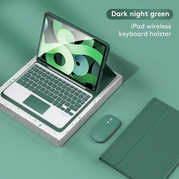 TP-9709 vezeték nélküli BT billentyűzet PU bőr védőtokkal iPad Air 4 /iPad Air5 /iPad Pro (2018)/iPad (2020)/iPad (2021)/iPad (2022) táblagéphez - Sötét zöld