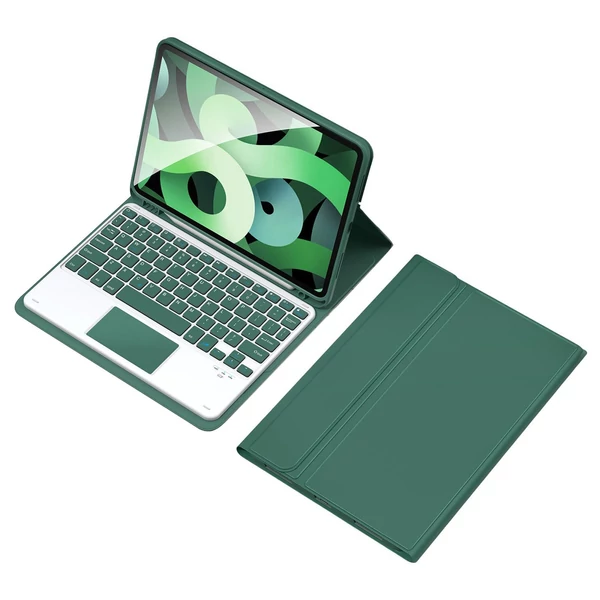 TP-9709 vezeték nélküli BT billentyűzet PU bőr védőtokkal iPad Air 4 /iPad Air5 /iPad Pro (2018)/iPad (2020)/iPad (2021)/iPad (2022) táblagéphez - Sötét zöld