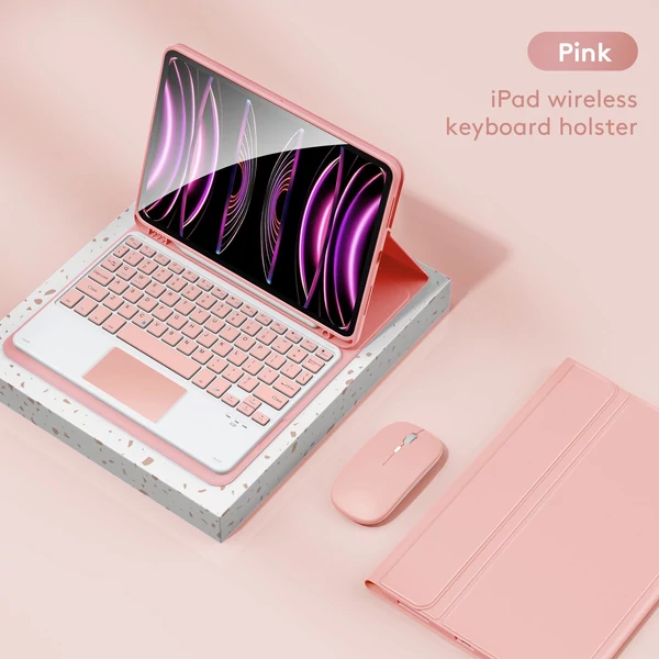 TP-9709 vezeték nélküli BT billentyűzet PU bőr védőtokkal iPad Air2 / iPad (2017) / iPad (2018) / iPad Pro táblagéphez - Pink