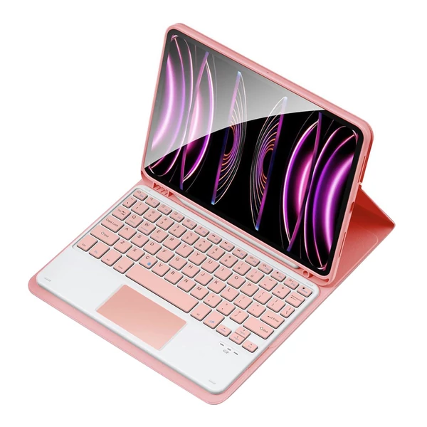 TP-9709 vezeték nélküli BT billentyűzet PU bőr védőtokkal iPad Air2 / iPad (2017) / iPad (2018) / iPad Pro táblagéphez - Pink