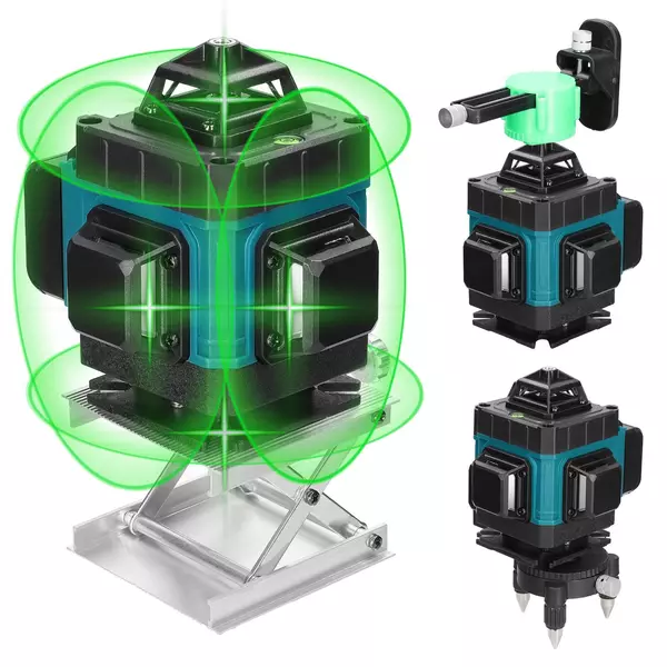 Többfunkciós, 16 soros lézeres szintező 3°-os önszintező gép, újratölthető lítium elemes, körkörös föld- és falmatrica - Kék