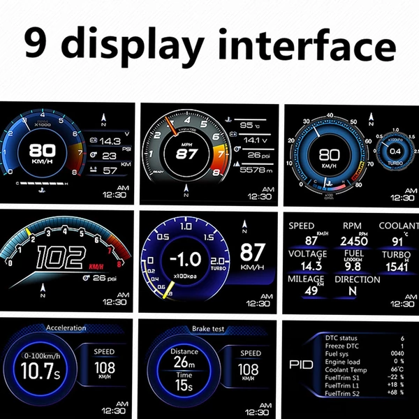 Autó HUD kijelző OBDⅡ+GPS Intelligens nyomtáv nagyfelbontású sebességmérő