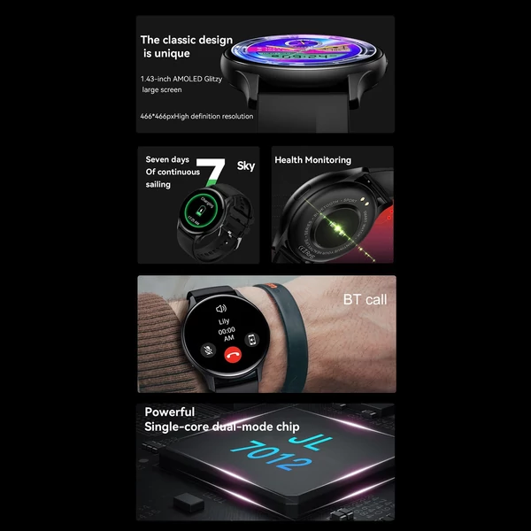 HK89 intelligens karkötős sportóra 1,43 hüvelykes AMOLED teljes érintőképernyős fitneszkövető - Ezüst