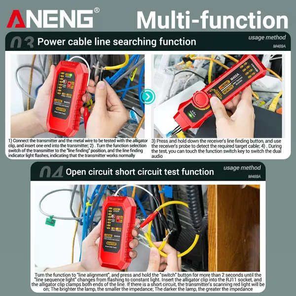 ANENG M469A hálózati többfunkciós kábelkereső interferencia-ellenőrző műszer - Piros