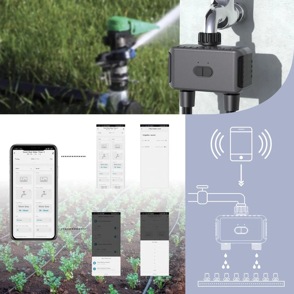 Tuya Wifi BT kertészeti automatikus öntözőrendszer időzítő esőérzékelővel, intelligens kétzónás vezérlővel