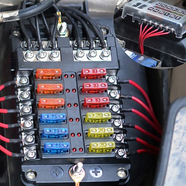 Univerzális, 12 féle biztosítékblokk autós biztosítéktartó negatív elektródával