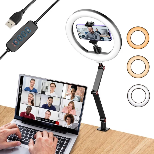 APEXEL asztali 10 hüvelykes LED-es gyűrűs lámpa USB-videófény fényképezési kitöltőlámpa