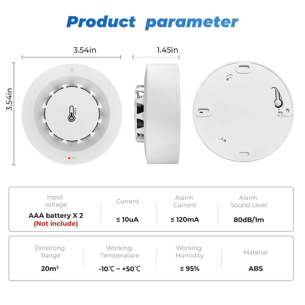 Tuya Wifi BT két csatlakozású füstérzékelő hőmérséklet páratartalom mérő készülék