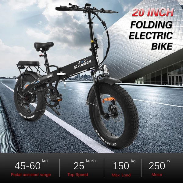 KAISDA K2 Pro összecsukható elektromos hegyikerékpár 350W motor SHIMANO 21 sebességes, intelligens APP vezérléssel - Fekete