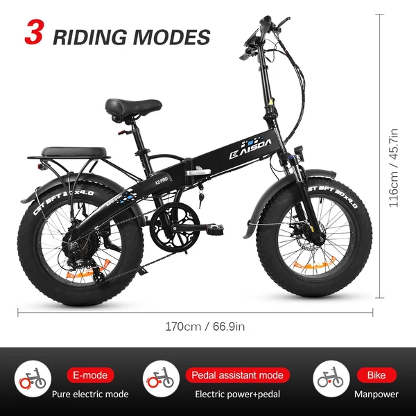 KAISDA K2 Pro összecsukható elektromos hegyikerékpár 350W motor SHIMANO 21 sebességes, intelligens APP vezérléssel - Fekete