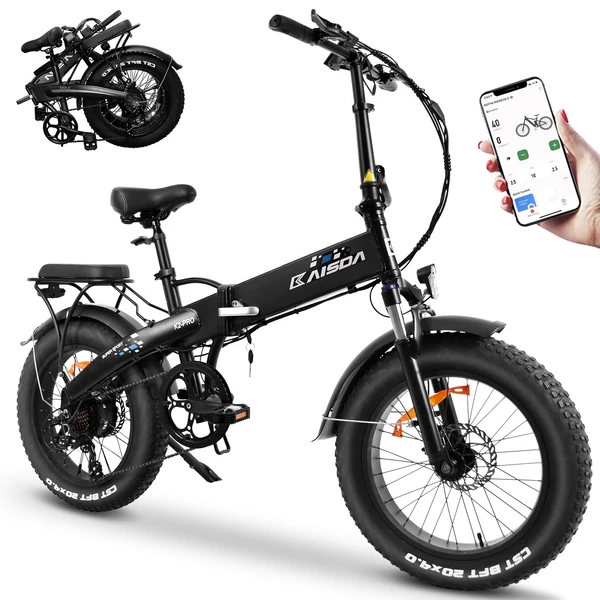 KAISDA K2 Pro összecsukható elektromos hegyikerékpár 350W motor SHIMANO 21 sebességes, intelligens APP vezérléssel - Fekete