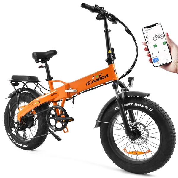 KAISDA K2 Pro összecsukható elektromos hegyikerékpár 350W motor SHIMANO 21 sebességes, intelligens APP vezérléssel - Narancs