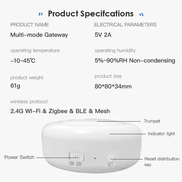 2.4G WIFI Zigbee 3.0 Intelligens riasztási átjárók Többfunkciós átjáró, kompatibilis a Google Home hangvezérléshez