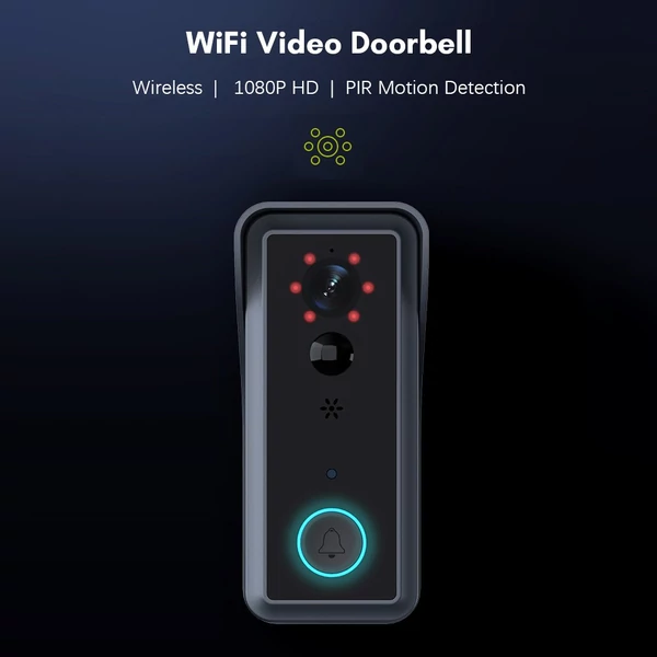 WiFi vezeték nélküli video csengő 1080p HD kamera 2 utas audio mozgásérzékelő infravörös éjszakai látás valós idejű monitor vízálló, TUYA APP tárolókártya