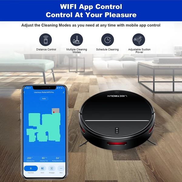 LIECTROUX M7S PRO Automata Robot Porszívó 4000Pa Erős Szívás Intelligens Dinamikus 2D Térképes Navigáció Nedves felmosás APP Távirányító Hangvezérlés