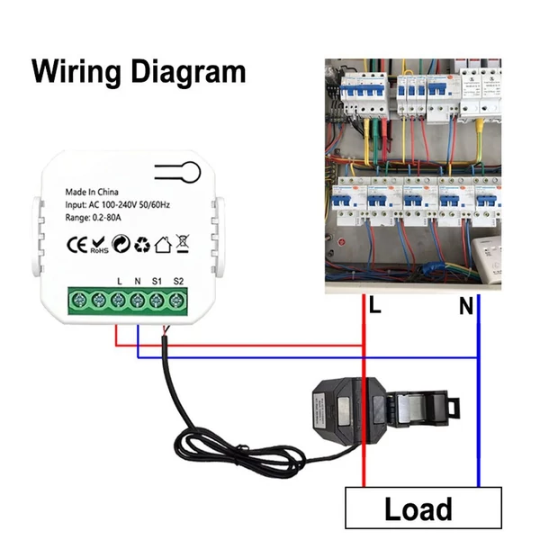 Tuya WiFi energiamérő 80A áramtranszformátor bilincs KWh teljesítmény monitor hangvezérléssel