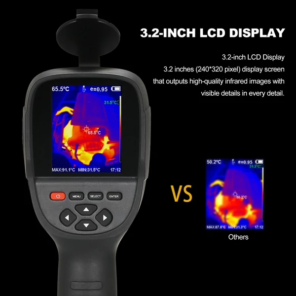 Hti HT-H18+ újratölthető kézi infravörös hőkamera 2200 mAh, 20-550 ℃ hőmérséklet-tartomány 3,2 hüvelykes LCD képernyővel