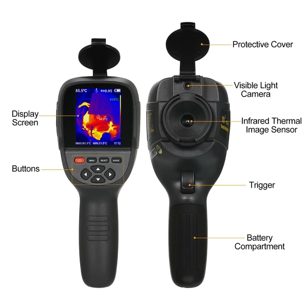 Hti HT-H18+ újratölthető kézi infravörös hőkamera 2200 mAh, 20-550 ℃ hőmérséklet-tartomány 3,2 hüvelykes LCD képernyővel