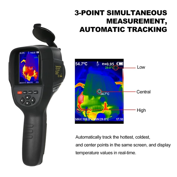 Hti HT-H18+ újratölthető kézi infravörös hőkamera 2200 mAh, 20-550 ℃ hőmérséklet-tartomány 3,2 hüvelykes LCD képernyővel