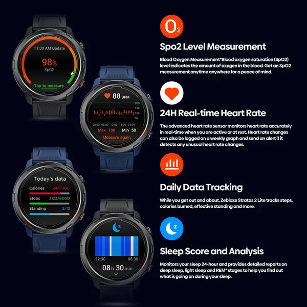 Zeblaze Stratos 2 Lite GPS okosóra 1,32 hüvelykes IPS teljes érintőképernyős fitneszkövető - Fekete