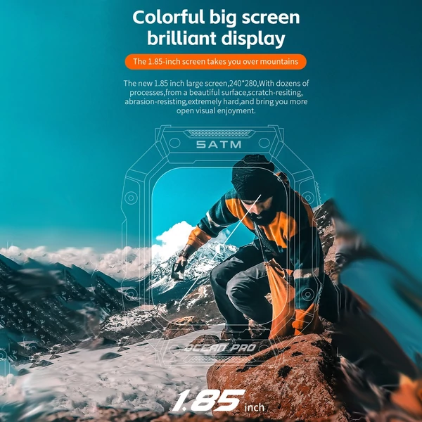 LOKMAT OCEAN PRO okos karkötős sportóra 1,85 hüvelykes TFT LED teljes érintőképernyős fitneszkövető - Fekete