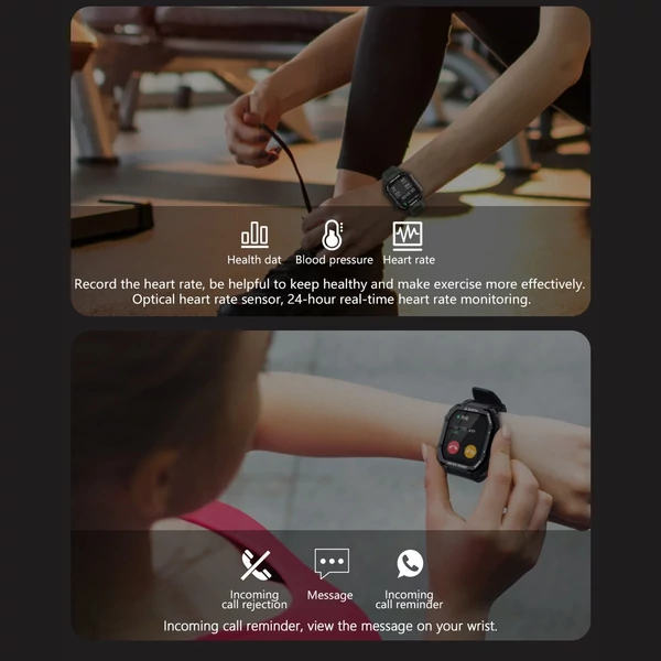 LOKMAT C6 1,69 hüvelykes érintőkijelzős okos Sportóra Fitnesz követéssel csuklópánt - Katonai zöld
