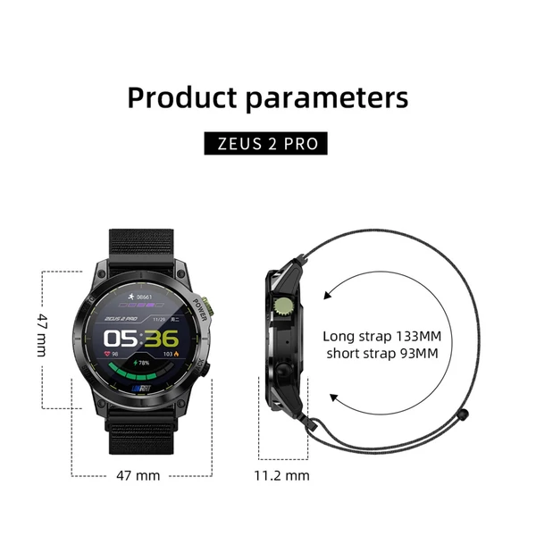LOKMAT ZEUS 2 PRO okosóra 1,45 hüvelykes TFT LED teljes érintőképernyős BT hívás Fitneszkövetős karkötő - Fekete