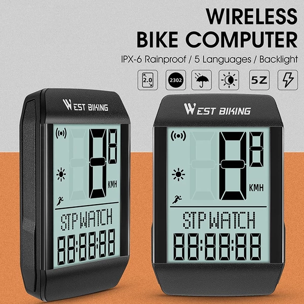 WEST BIKING 5 nyelvű kerékpár sebességmérő, stopper IPX6 vízálló - vezetéknélküli