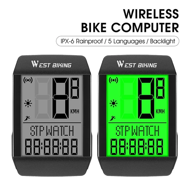 WEST BIKING 5 nyelvű kerékpár sebességmérő, stopper IPX6 vízálló - vezetéknélküli