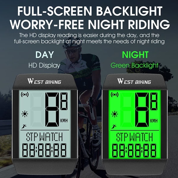 WEST BIKING 5 nyelvű kerékpár sebességmérő, stopper IPX6 vízálló - vezetéknélküli